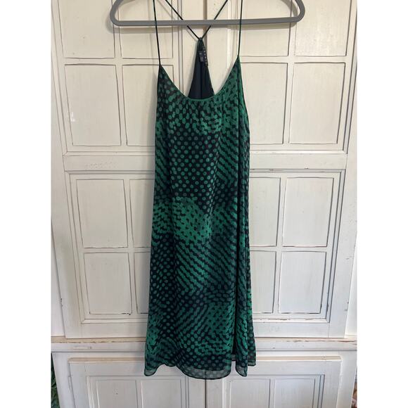 Theory size small green & black silk mini dress - Picture 1 of 4
